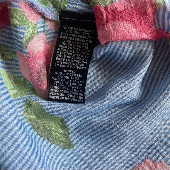 Zac & Rachel Women’s Small Blouse Floral On  Blue White Strips - Picture 7 of 8
